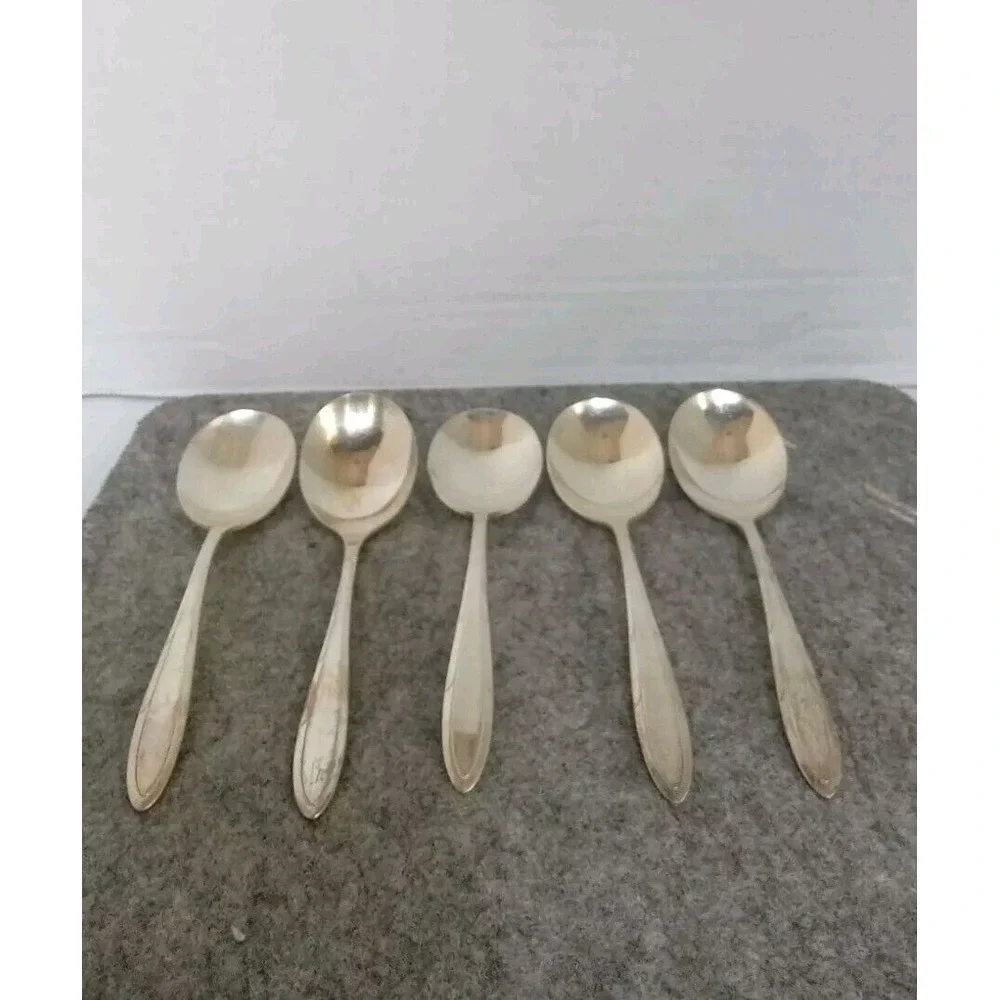 Vintage Silverplate Spoons Set of 5 Soup‎ Spoons Tableware Flatware